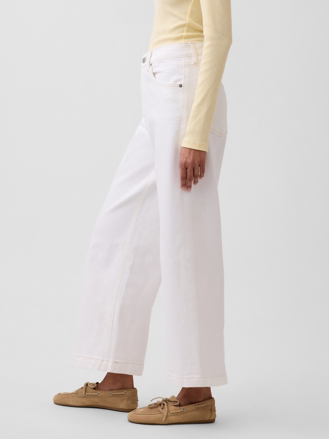 Gap Kadın Beyaz High Rise Stride Wide-Leg Ankle Jean Pantolon görsel 4