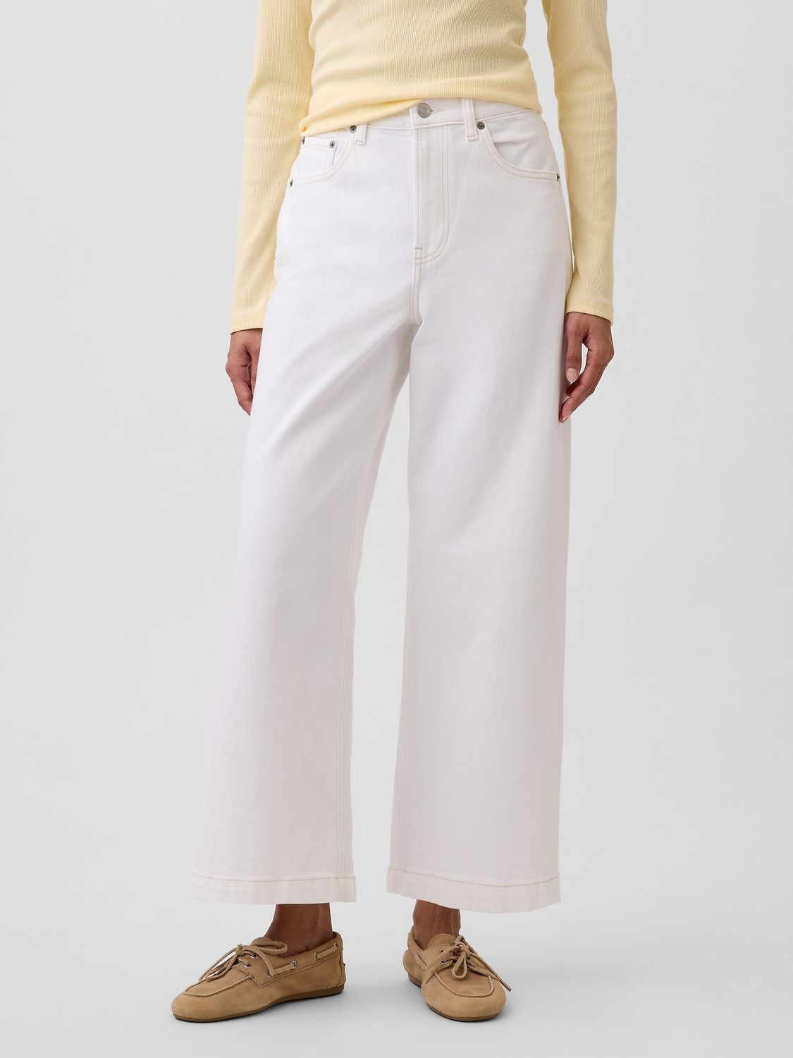 Gap Kadın Beyaz High Rise Stride Wide-Leg Ankle Jean Pantolon görsel 5