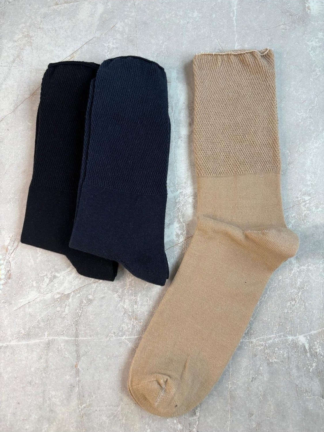 Sky Socks 3'lü Şeker Lastiksiz Dikişsiz Sıkmayan Bej-Siyah-Lacivert Soket Çorabı görsel 8