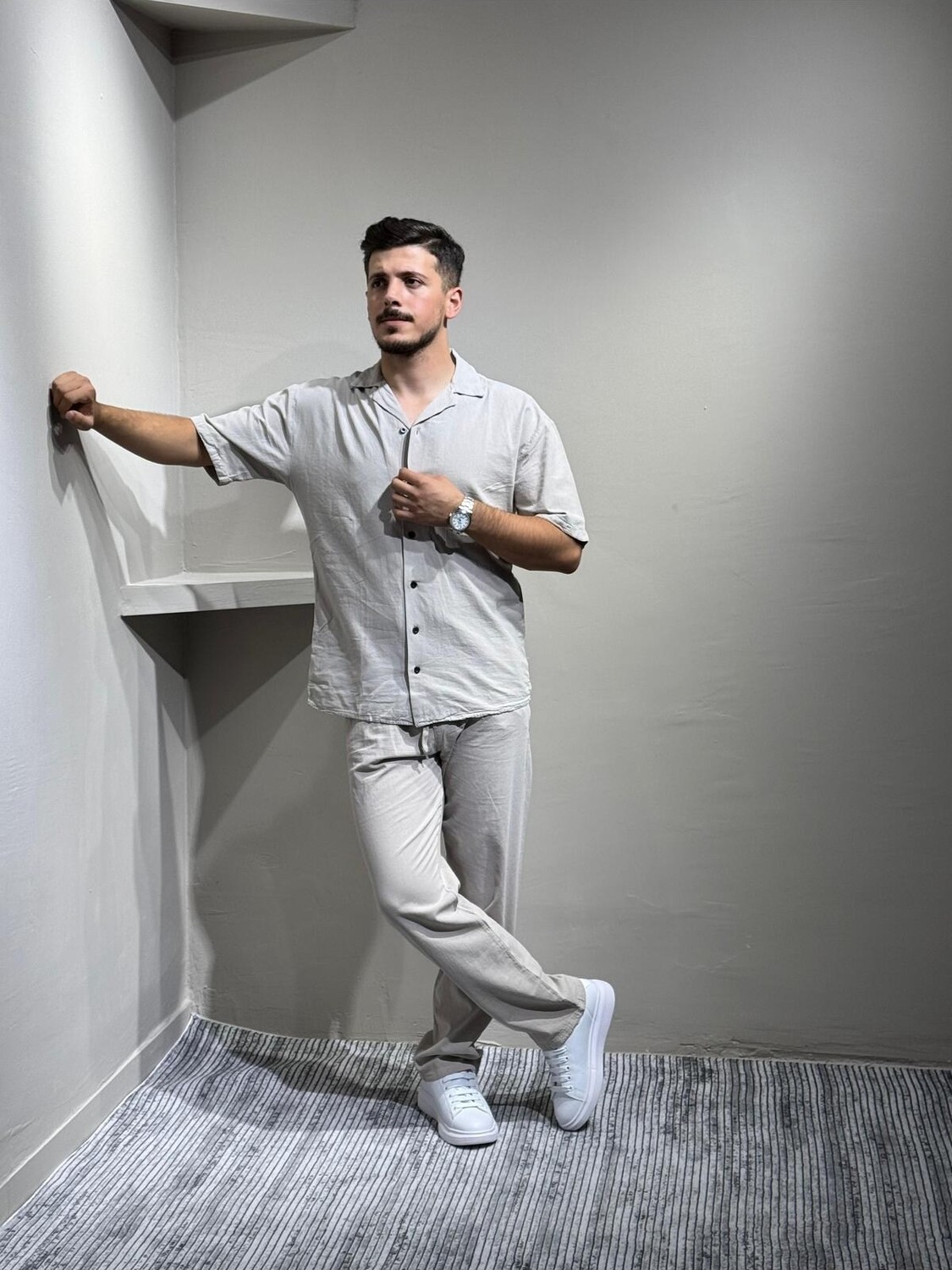 Blayn Jeans Gömlek Pantolon Erkek Keten Takım Oversize Kalıp