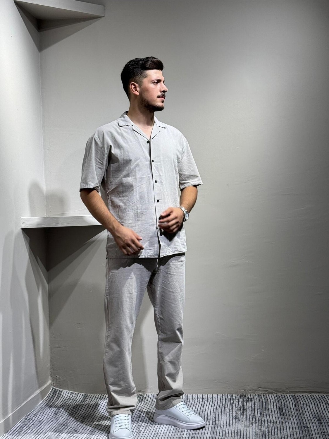 Blayn Jeans Gömlek Pantolon Erkek Keten Takım Oversize Kalıp görsel 2