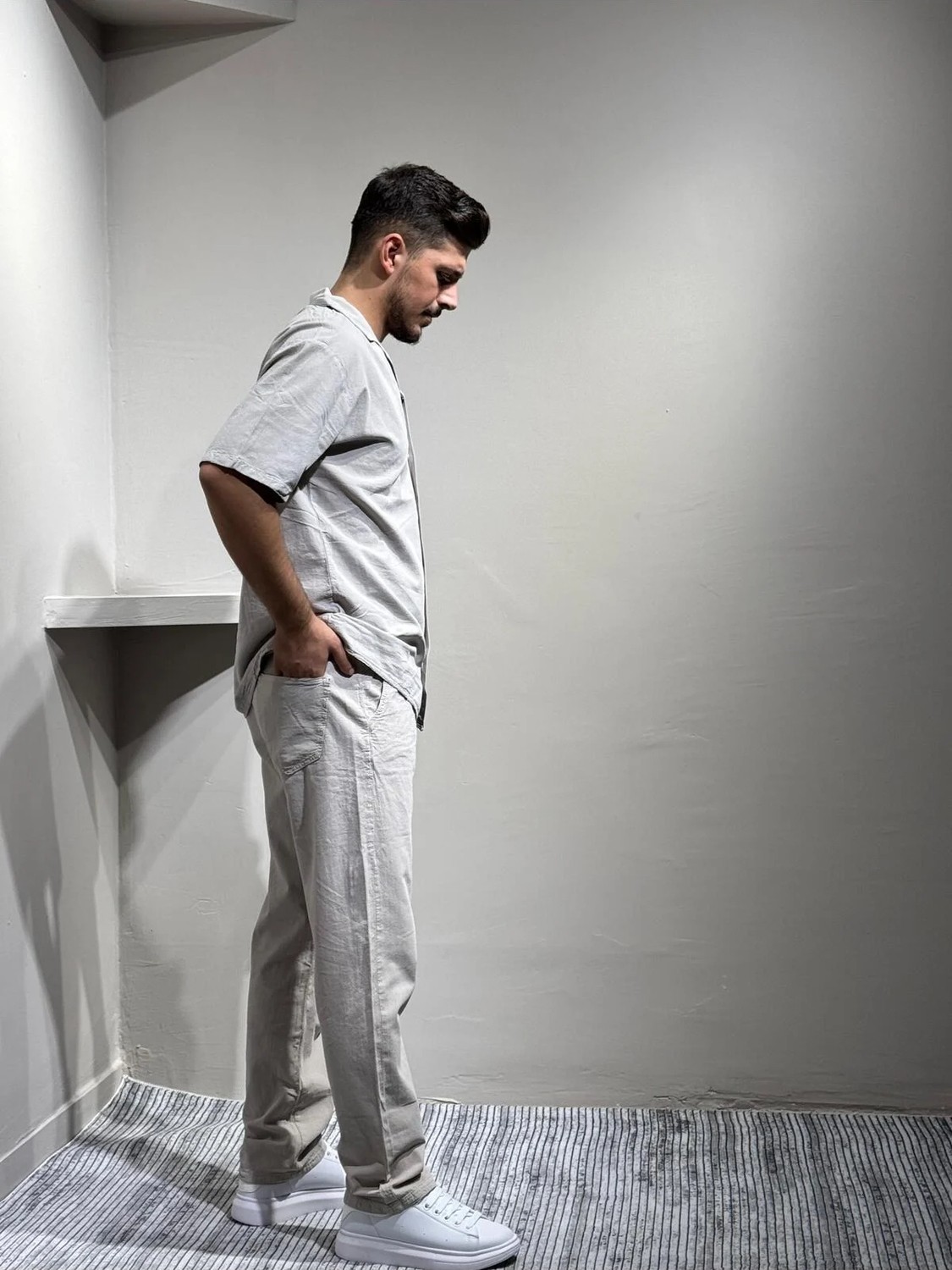 Blayn Jeans Gömlek Pantolon Erkek Keten Takım Oversize Kalıp görsel 3