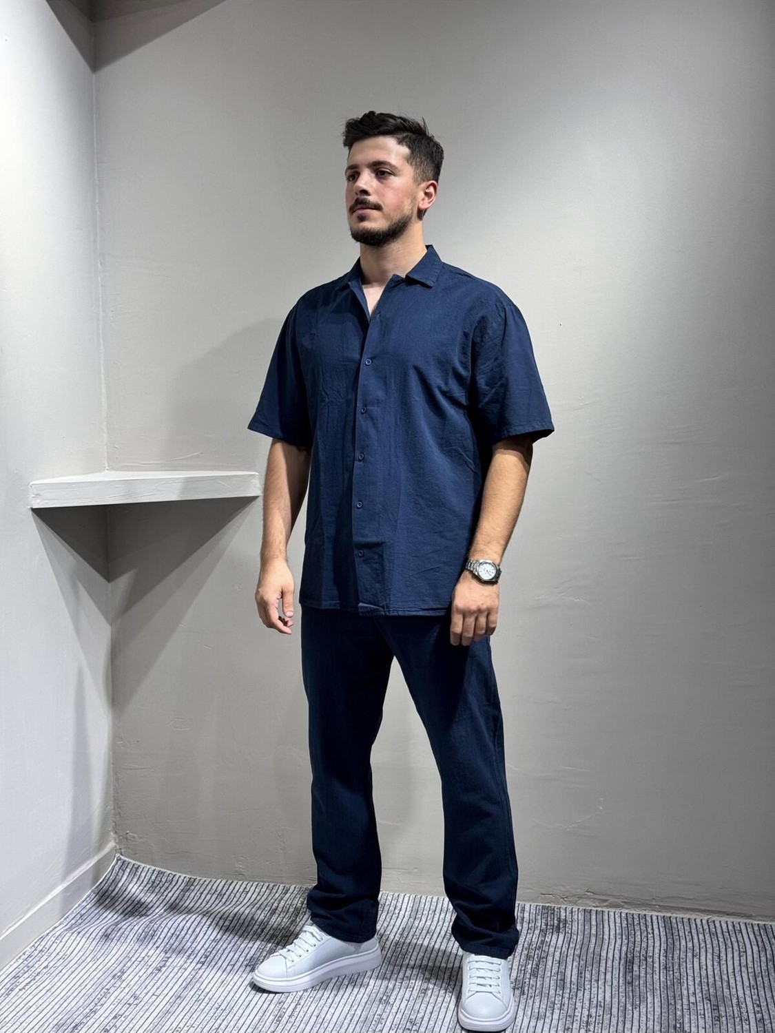 Blayn Jeans Gömlek Pantolon Erkek Keten Takım Oversize Kalıp
