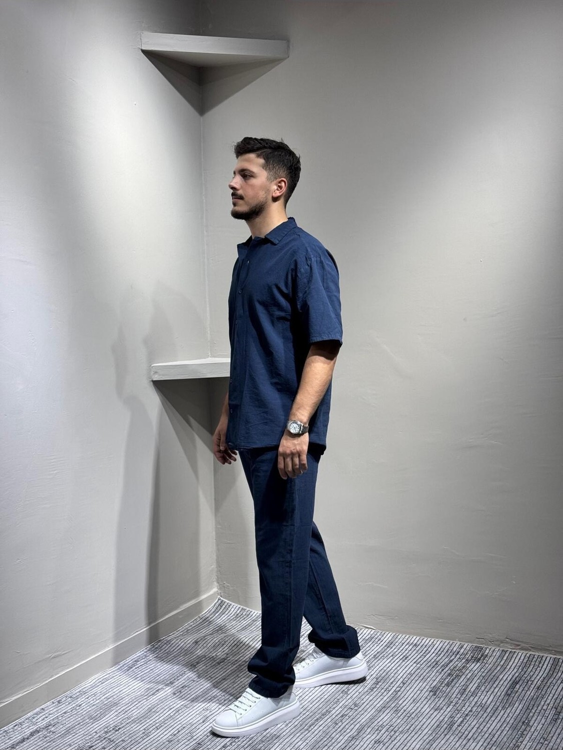 Blayn Jeans Gömlek Pantolon Erkek Keten Takım Oversize Kalıp görsel 3