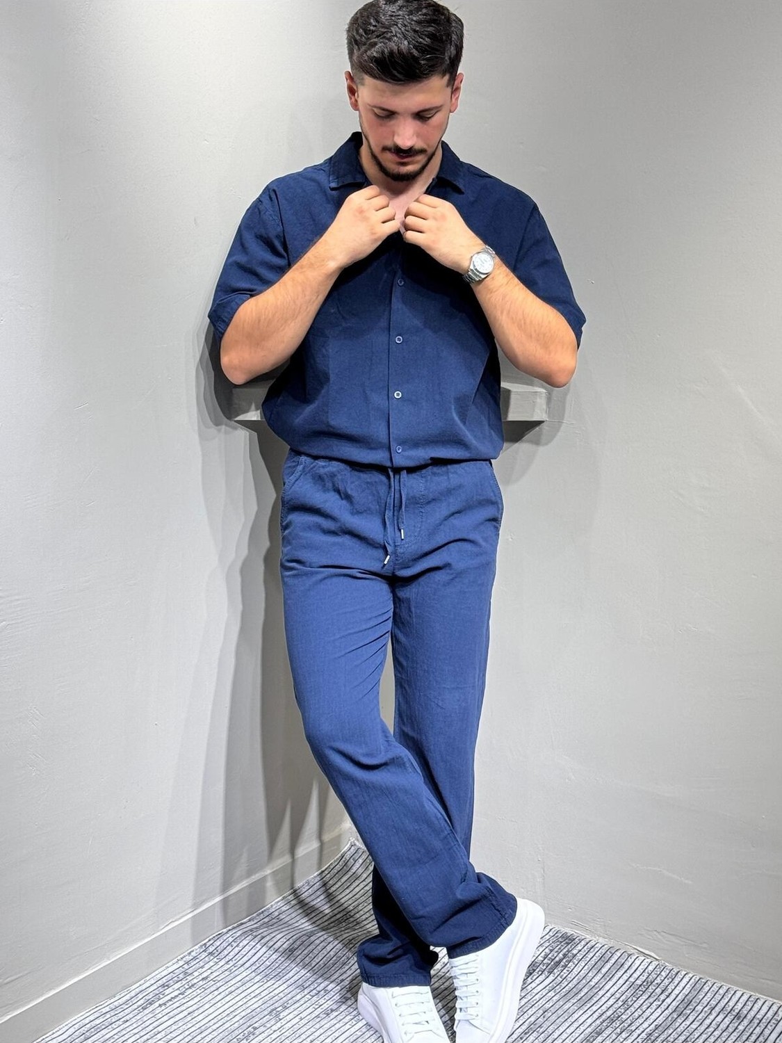 Blayn Jeans Gömlek Pantolon Erkek Keten Takım Oversize Kalıp görsel 4