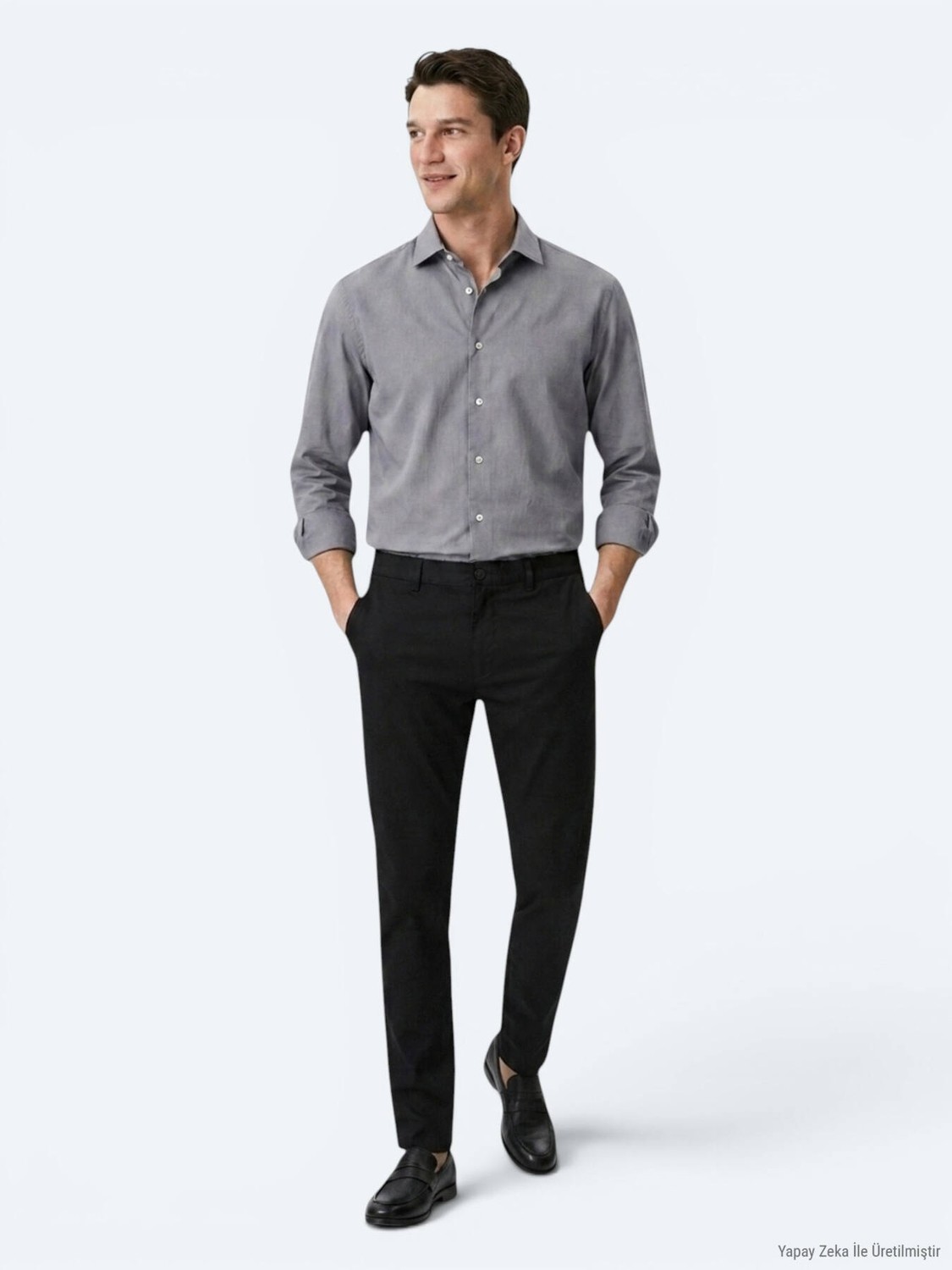 Kip Gri Regular Fit Uzun Dokuma Casual Pamuk Karışımlı Gömlek görsel 2