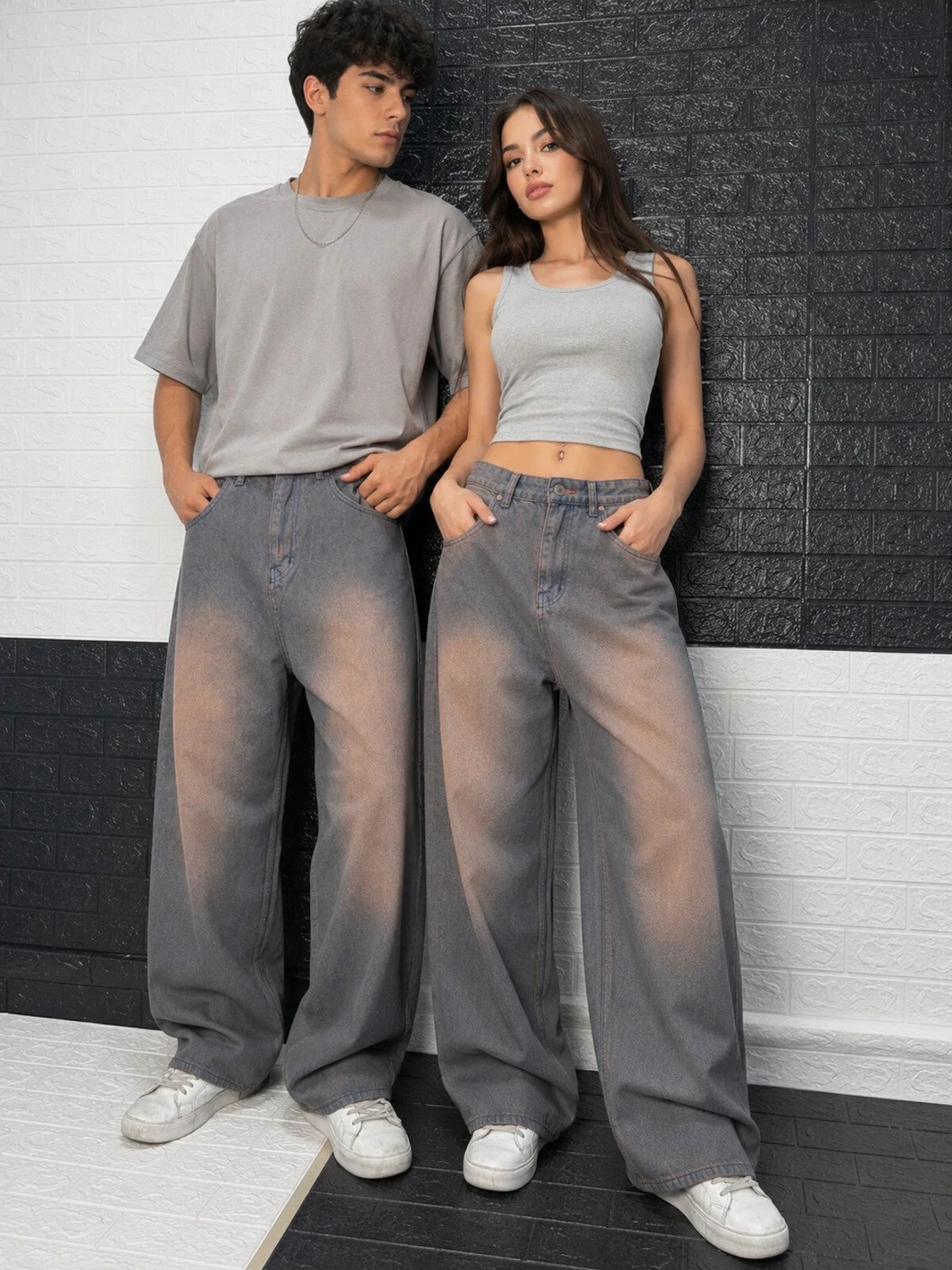 St.Poll Vintage Siyah Yıkamalı Unisex Baggy Jean