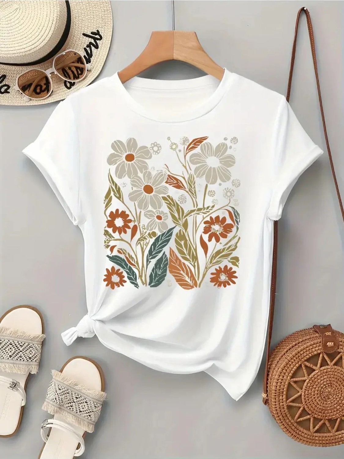 L'eivor Papatya Retro Özel Tasarım Baskılı Kadın Pamuk T-Shirt