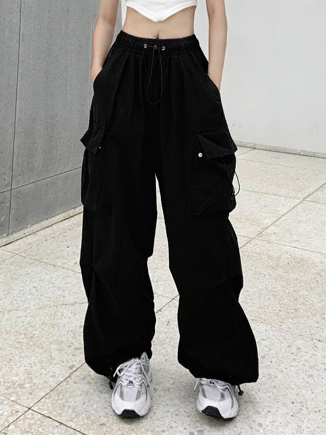 Touz Moda Yeşil Tactical Paraşüt Kumaş Kargo Cepli Oversize Unisex Pantolon