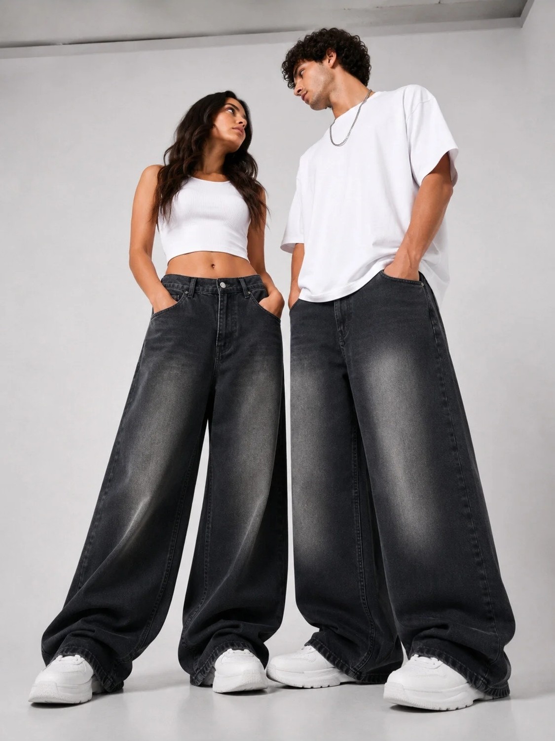 St.Poll Vintage Siyah Yıkamalı Unisex Baggy Jean