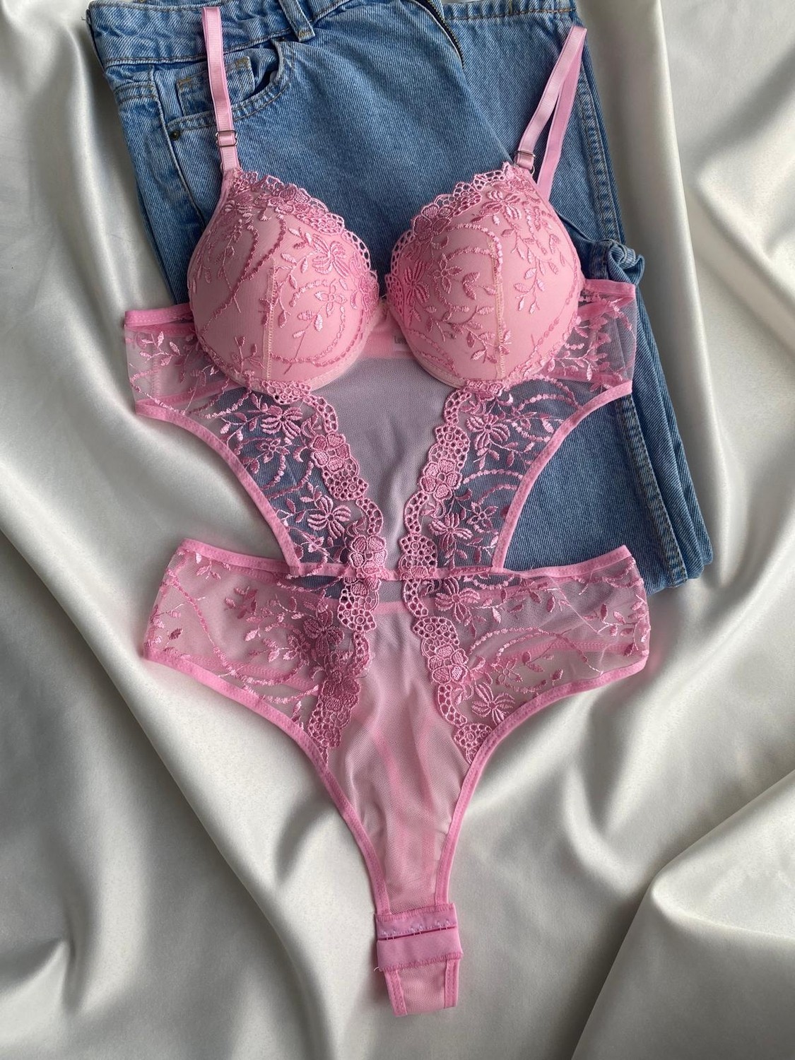 Gold Night Kadın Dantelli Deri Bordo Transparan Çıtçıtlı Sütyenli Body Bodysuit Fantezi Iç Çamaşır görsel 7
