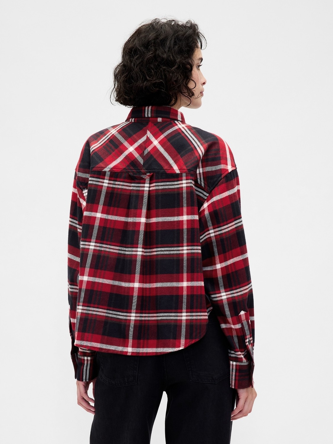 Gap Kadın Bordo Flannel Straight-Hem Crop Gömlek görsel 5