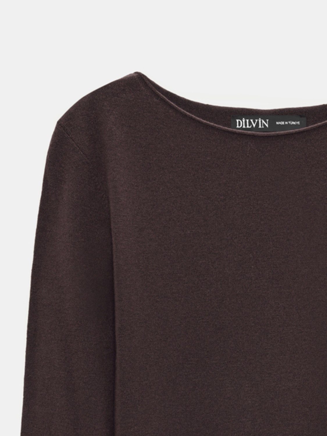 Dilvin 10840 Kayık Yaka Kaşmir Karışımlı Kazak-Füme M. görsel 8