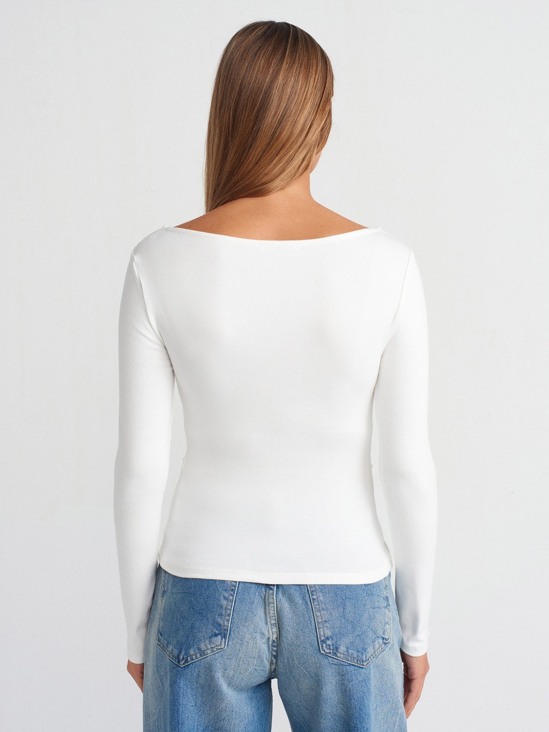 Dilvin 31401 Büzgülü Kayık Yaka Top-Siyah görsel 6