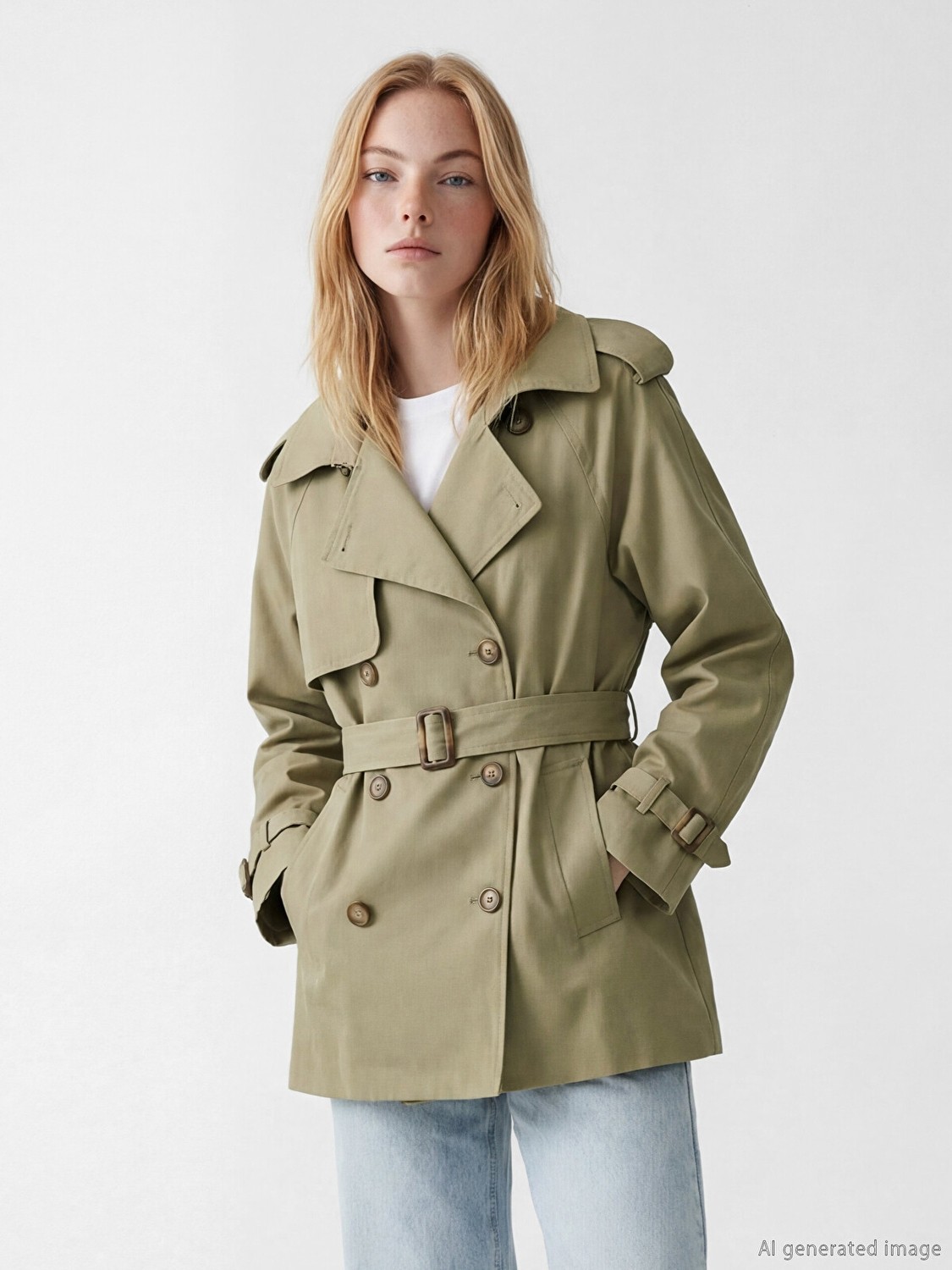 Lcw Haki Kemerli Oversize Kadın Trençkot görsel 2