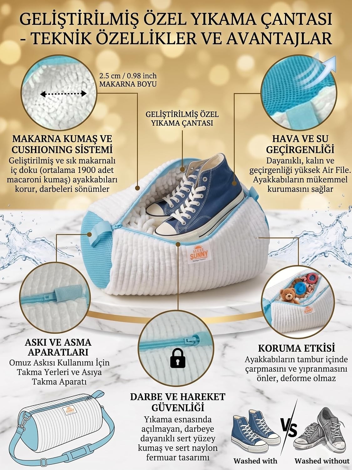 Çok Amaçlı Xl Büyük Boy Ayakkabı Yıkama Çantası Yıkama Torbası Fileli-Geliştirilmiş Kal görsel 3