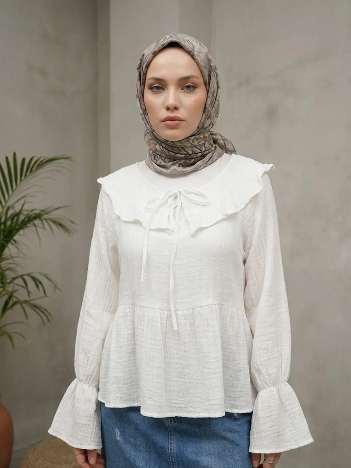 Foremia Yaka Bağlamalı Tunik-Ekru -