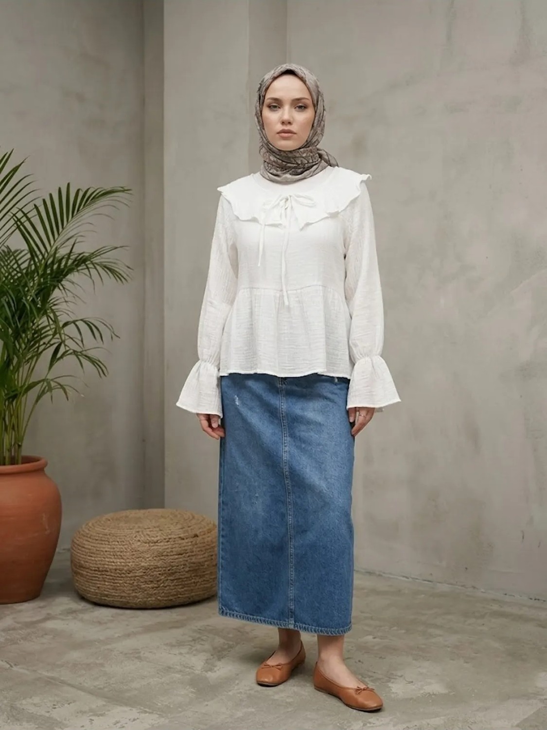 Foremia Yaka Bağlamalı Tunik-Ekru - görsel 2