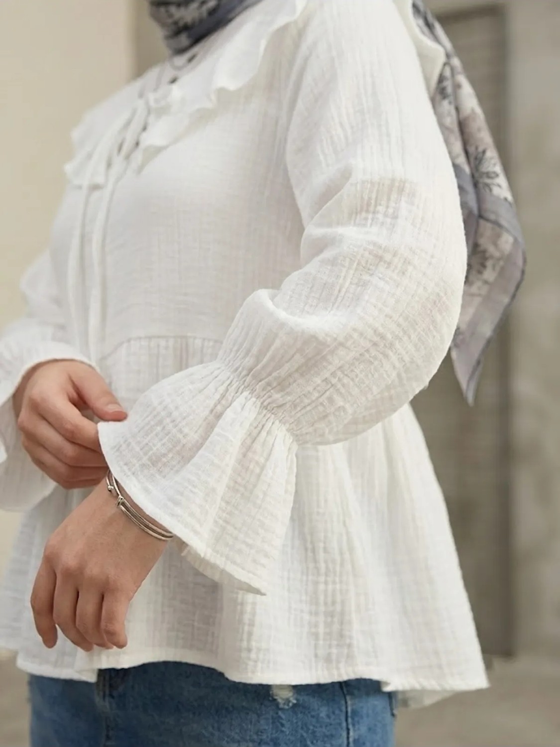 Foremia Yaka Bağlamalı Tunik-Ekru - görsel 3