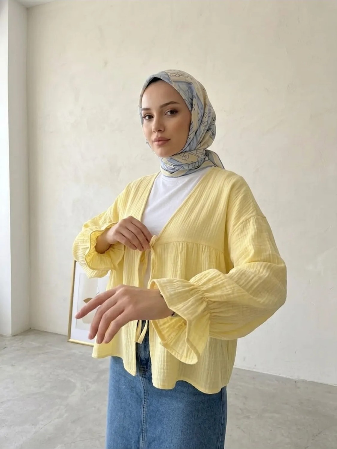 Foremia Önü Bağlamalı Kısa Kimono-Taş - görsel 5