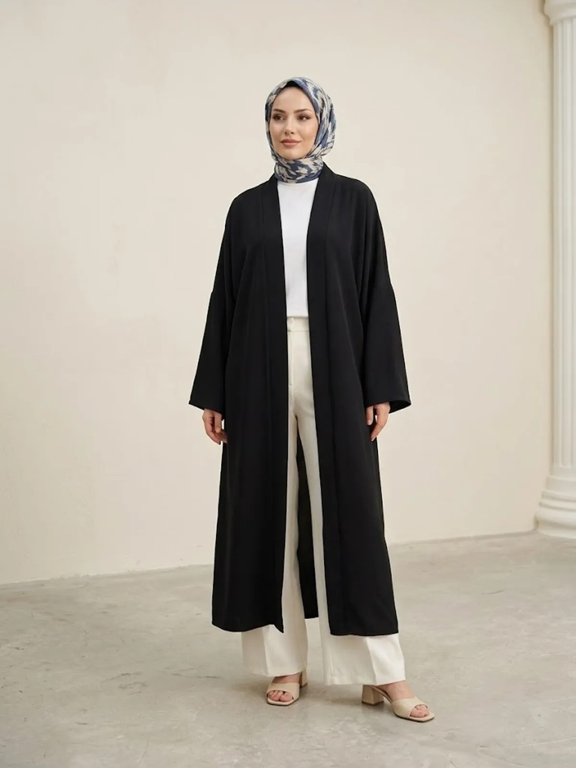 Miostil Kimono Uzun Dubai Hırka-Siyah