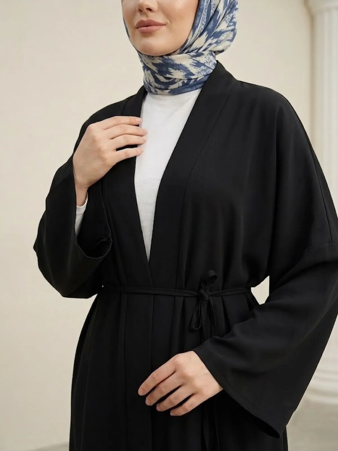 Miostil Kimono Uzun Dubai Hırka-Siyah görsel 3