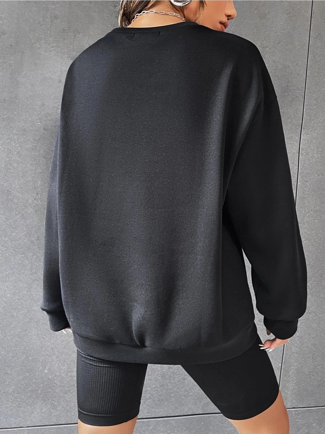 Tarzsokak Kadın Brooklyn Baskılı Oversize Bisiklet Yaka Sweatshirt Siyah görsel 2