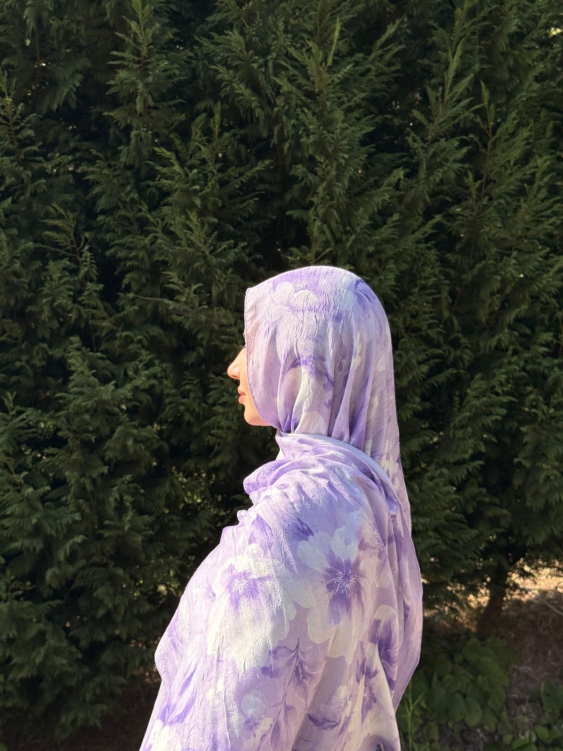 Açık Mor Çiçek Desenli Şal
