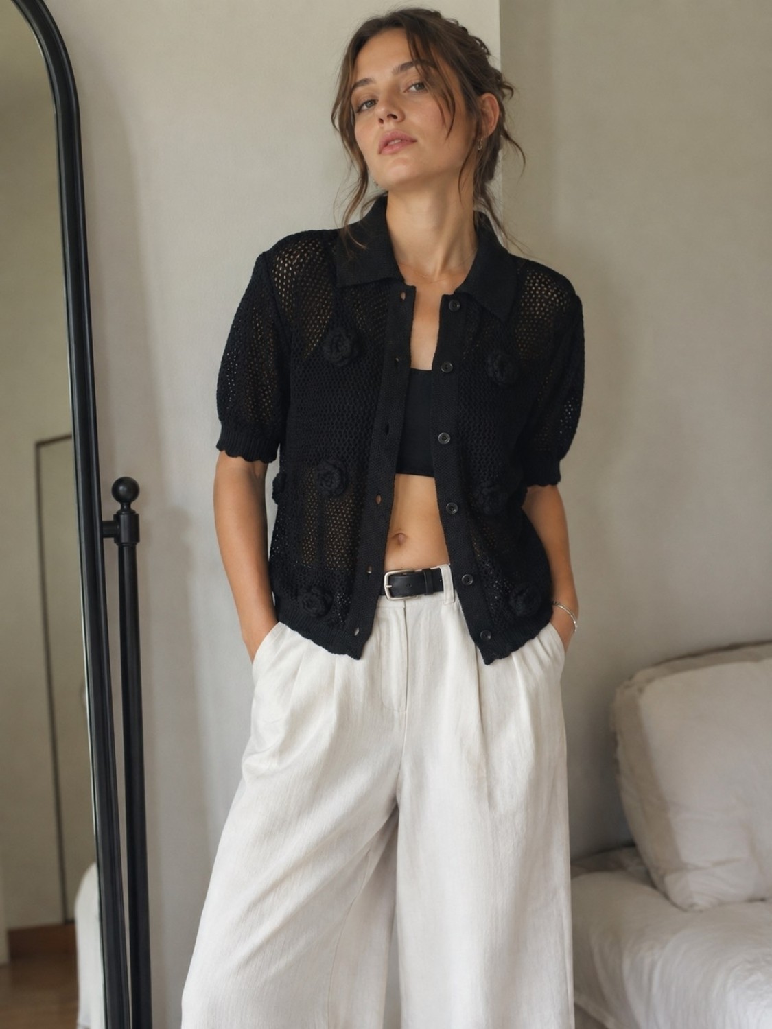 Retrobird Fleur Çiçek Aplikeli Triko Hırka Kadın Siyah görsel 5