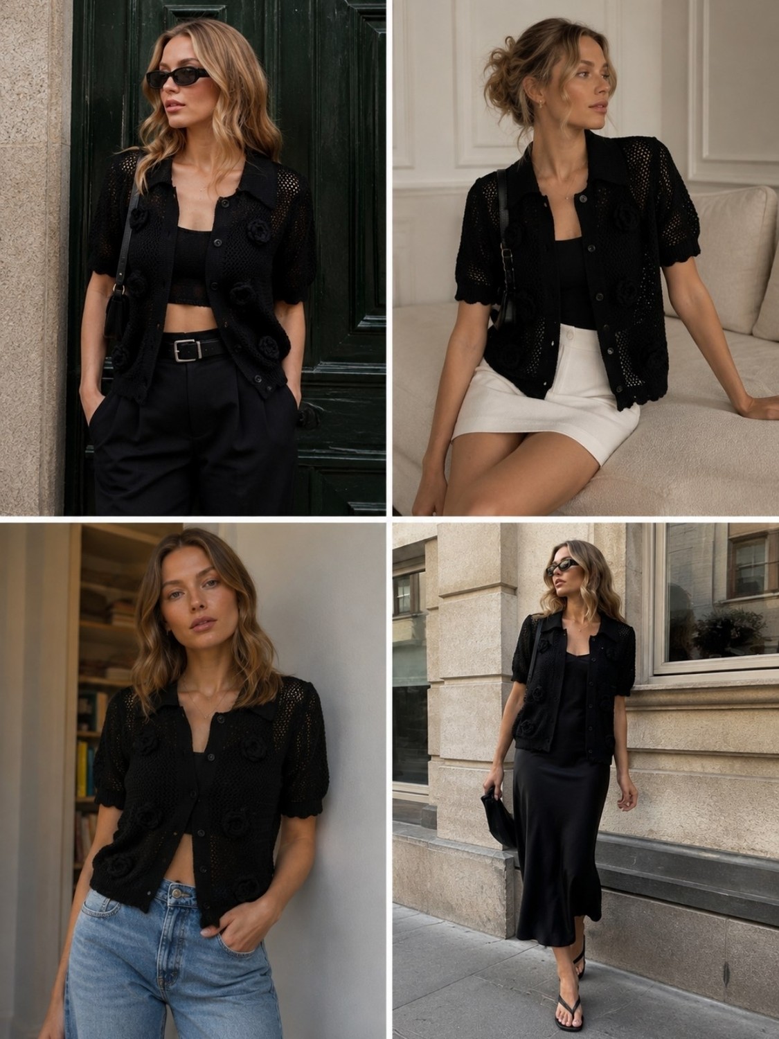 Retrobird Fleur Çiçek Aplikeli Triko Hırka Kadın Siyah görsel 6