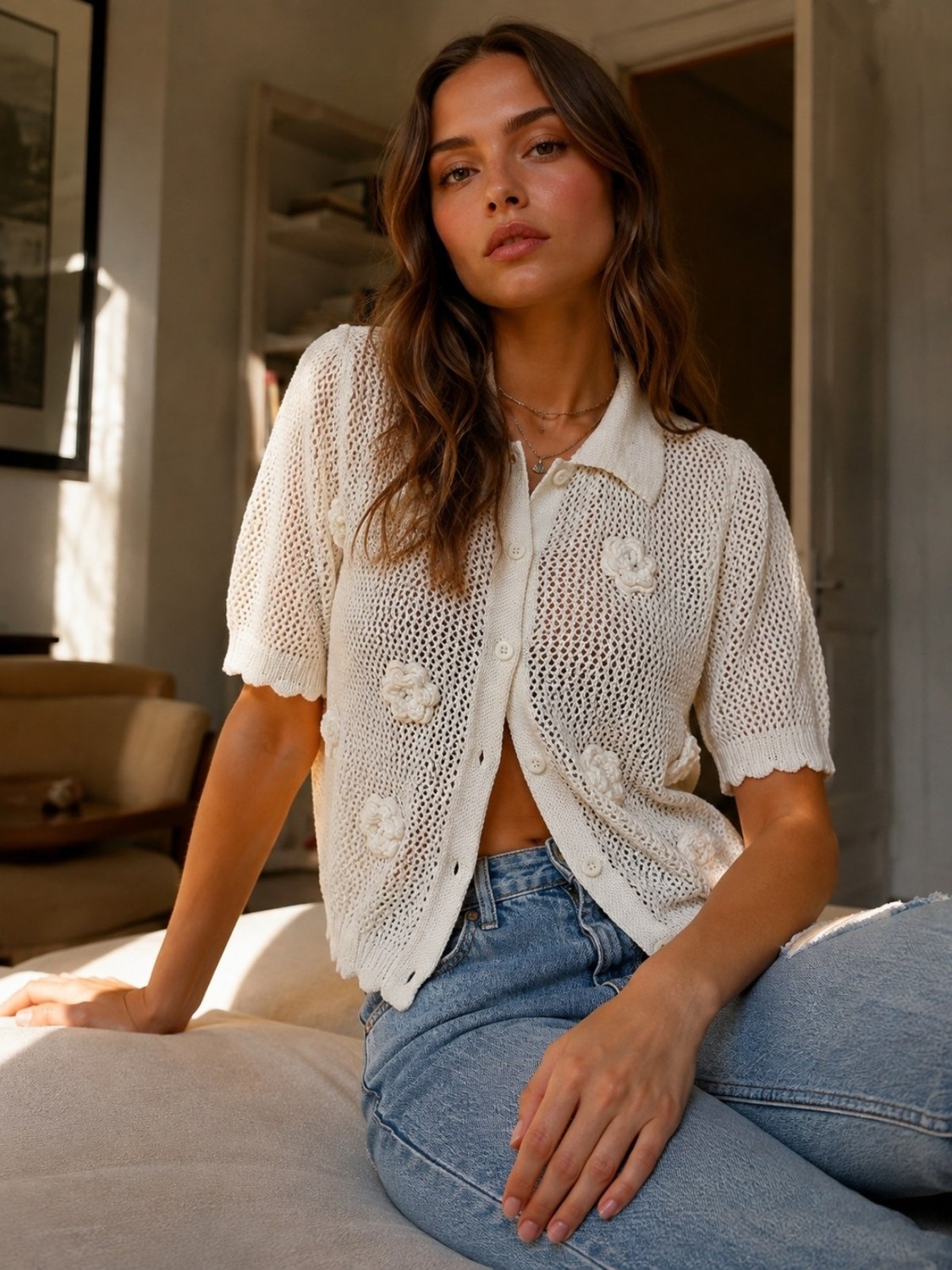Retrobird Fleur Çiçek Aplikeli Triko Hırka Kadın Siyah görsel 8
