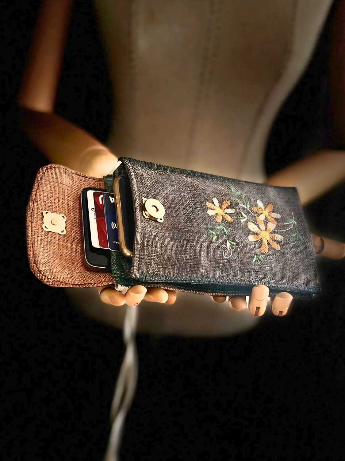 Ggart Handmade Meadov Nakış Işlemeli Keten Telefon Çantası, Telefon Kılıfı Artv2 görsel 3