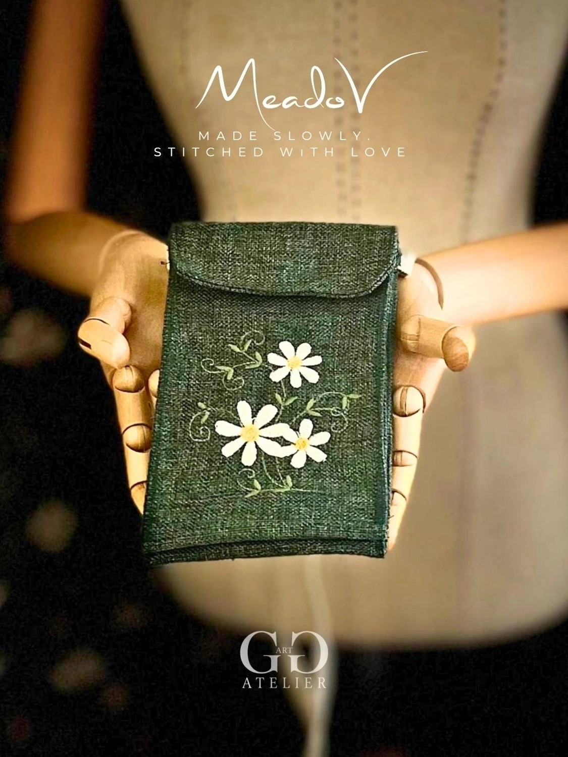 Ggart Handmade Meadov Nakış Işlemeli Keten Telefon Çantası, Telefon Kılıfı V76 görsel 3