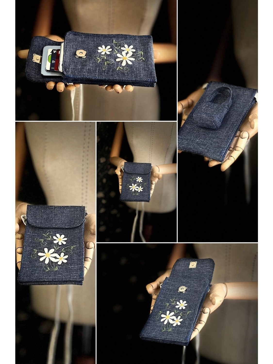 Ggart Handmade Meadov Nakış Işlemeli Keten Telefon Çantası, Telefon Kılıfı V35 görsel 2