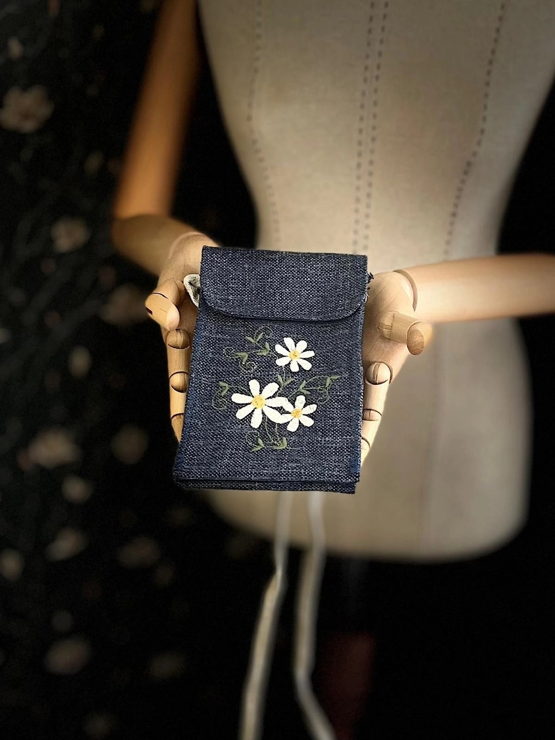Ggart Handmade Meadov Nakış Işlemeli Keten Telefon Çantası, Telefon Kılıfı V35 görsel 5