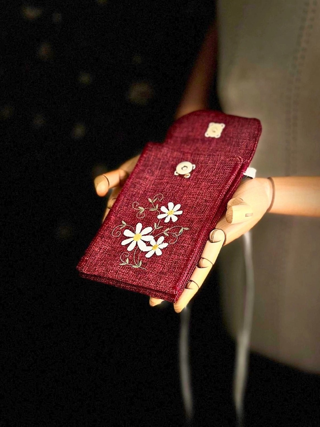 Ggart Handmade Meadov Nakış Işlemeli Keten Telefon Çantası, Telefon Kılıfı V35