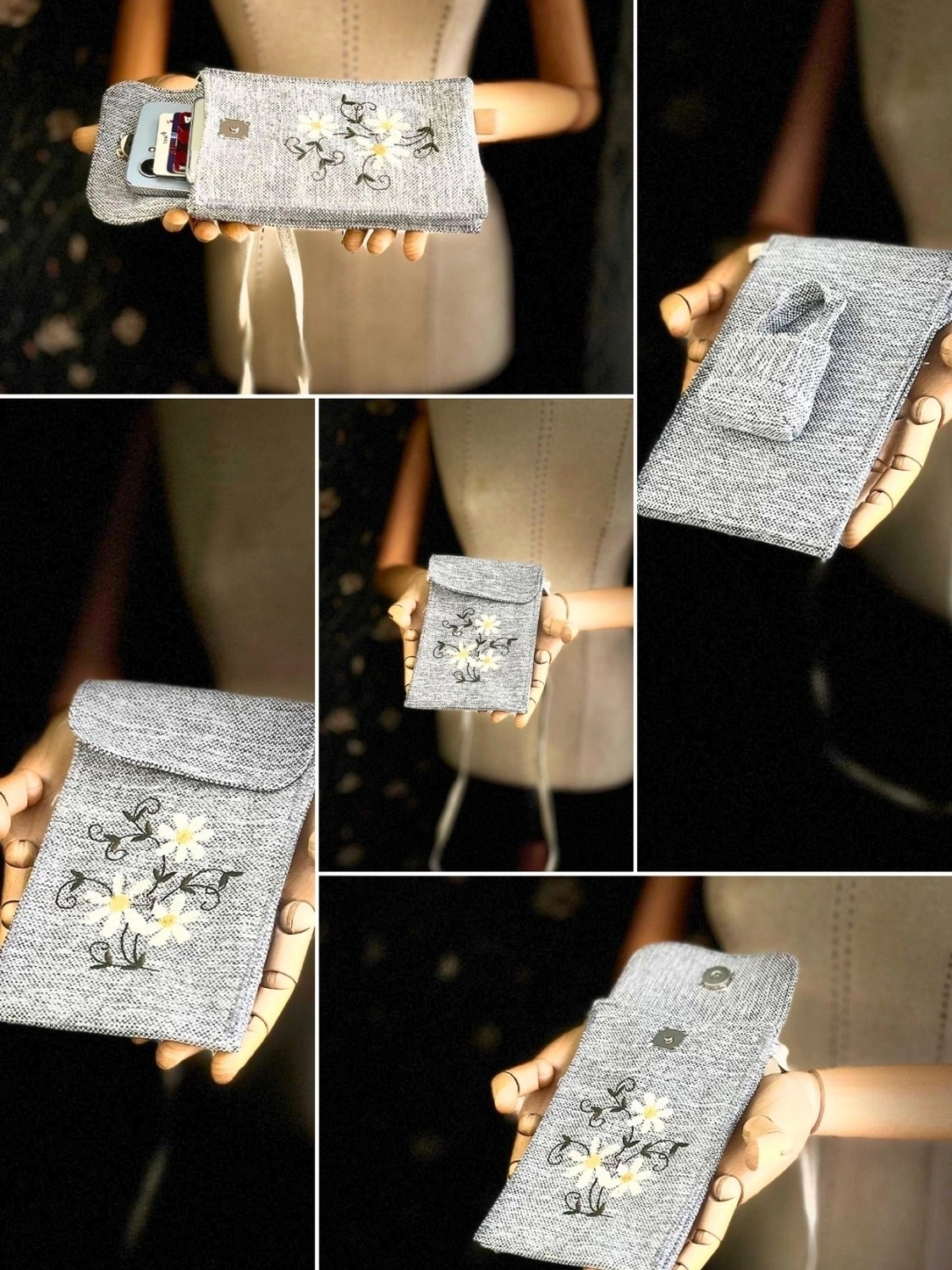 Ggart Handmade Meadov Nakış Işlemeli Keten Telefon Çantası, Telefon Kılıfı V44