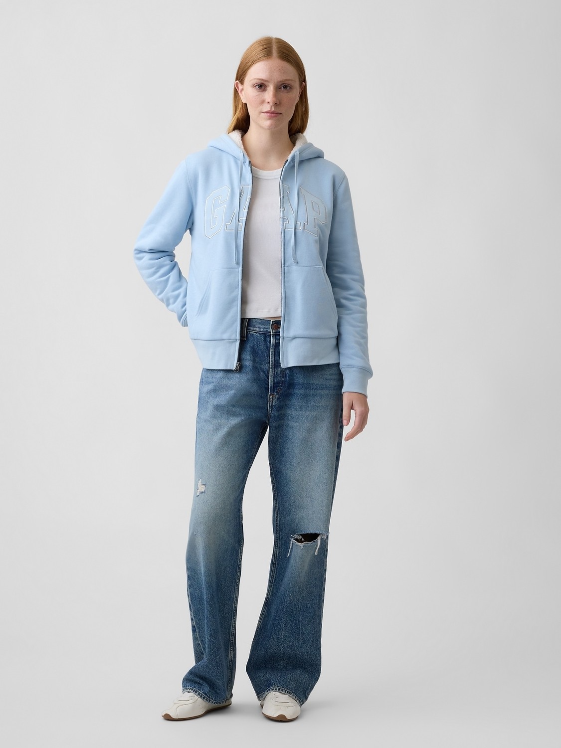 Gap Kadın Kahverengi Relaxed Gap Logo Sherpa-Astarlı Fermuarlı Sweatshirt görsel 8