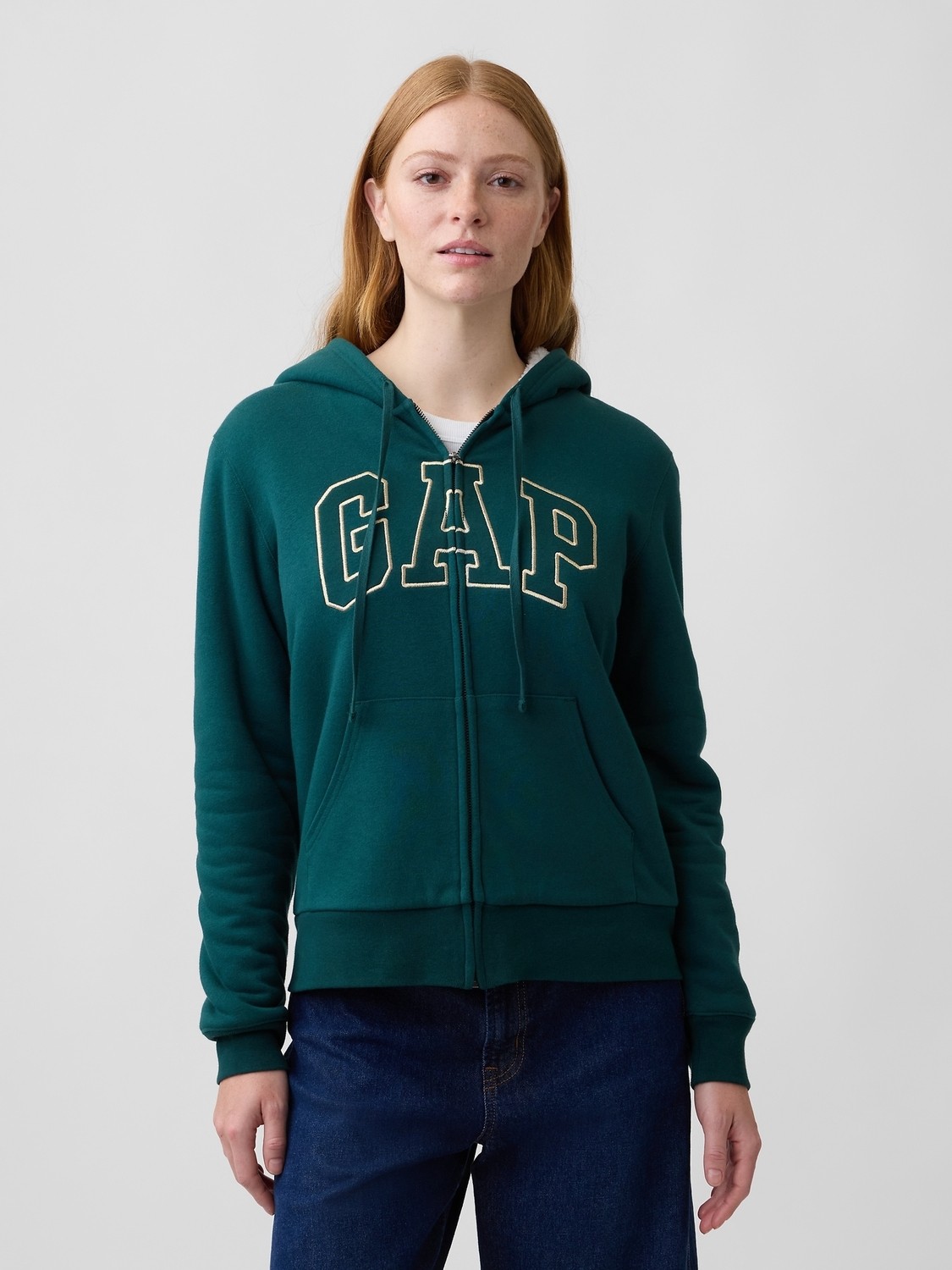 Gap Kadın Kahverengi Relaxed Gap Logo Sherpa-Astarlı Fermuarlı Sweatshirt