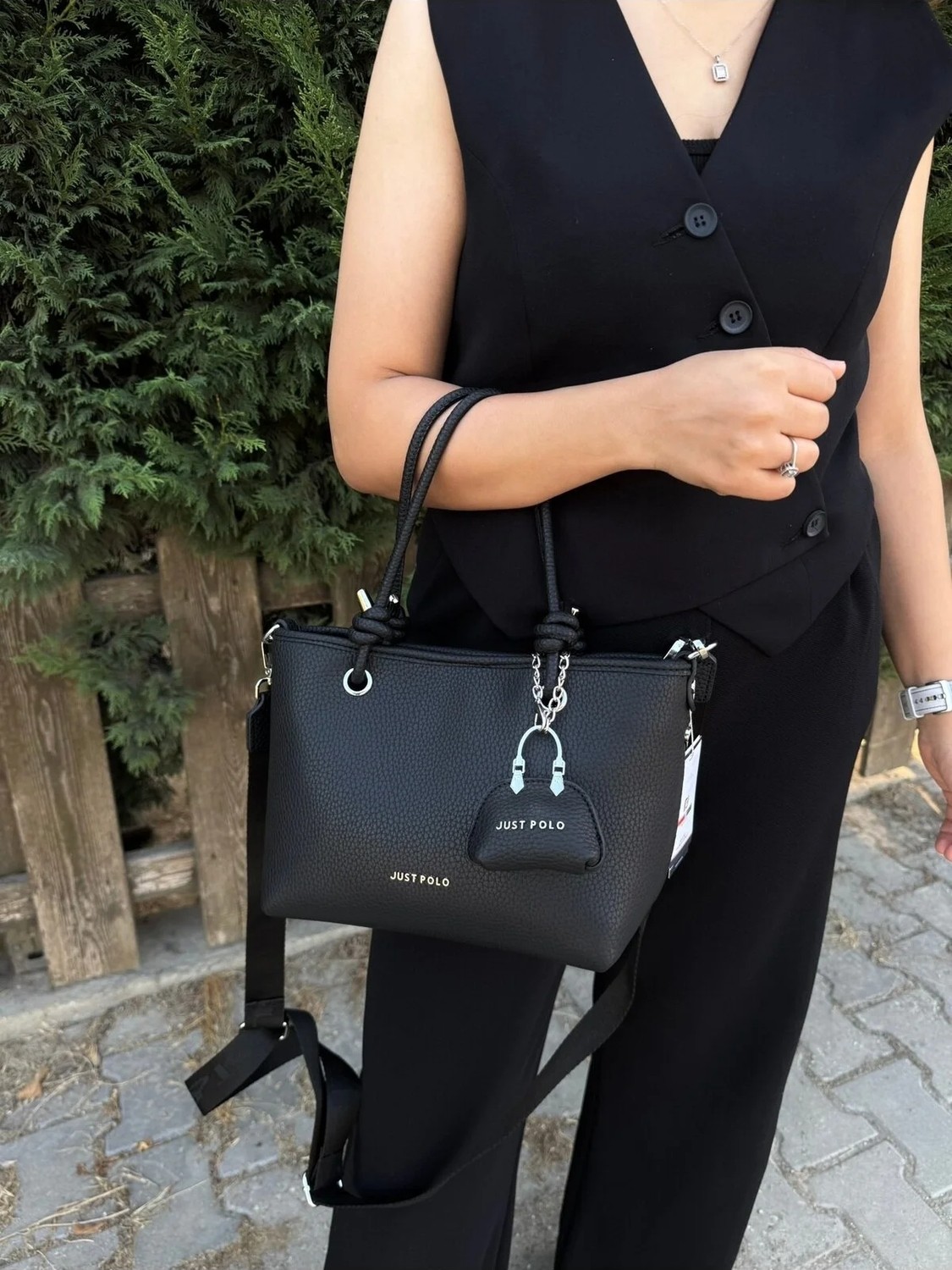 Just Polo Kadın Yeni Sezon Yumuşak Deri 4 Bölmeli Ayarlanabilir Askılı Lüks El ve Omuz Çantası Shopper görsel 5