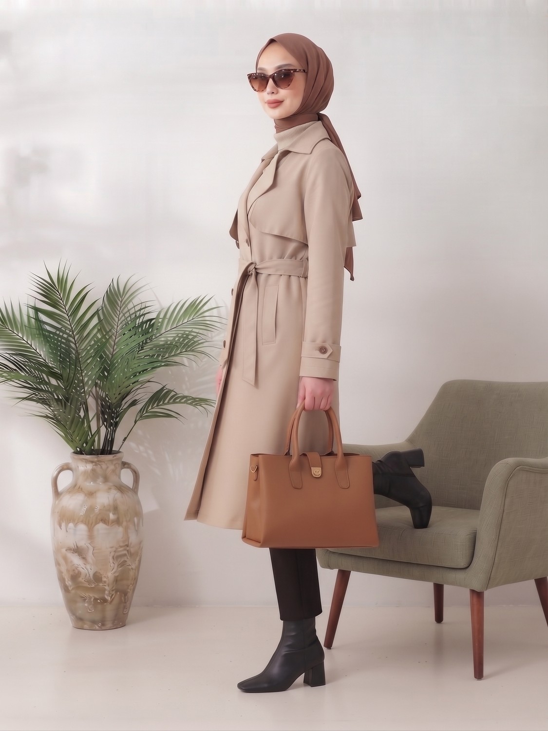 B.HE.Z Kruvaze Yaka Bondik Su Itici Kumaş Astarlı Trend Model Diz Altı Trençkot görsel 2
