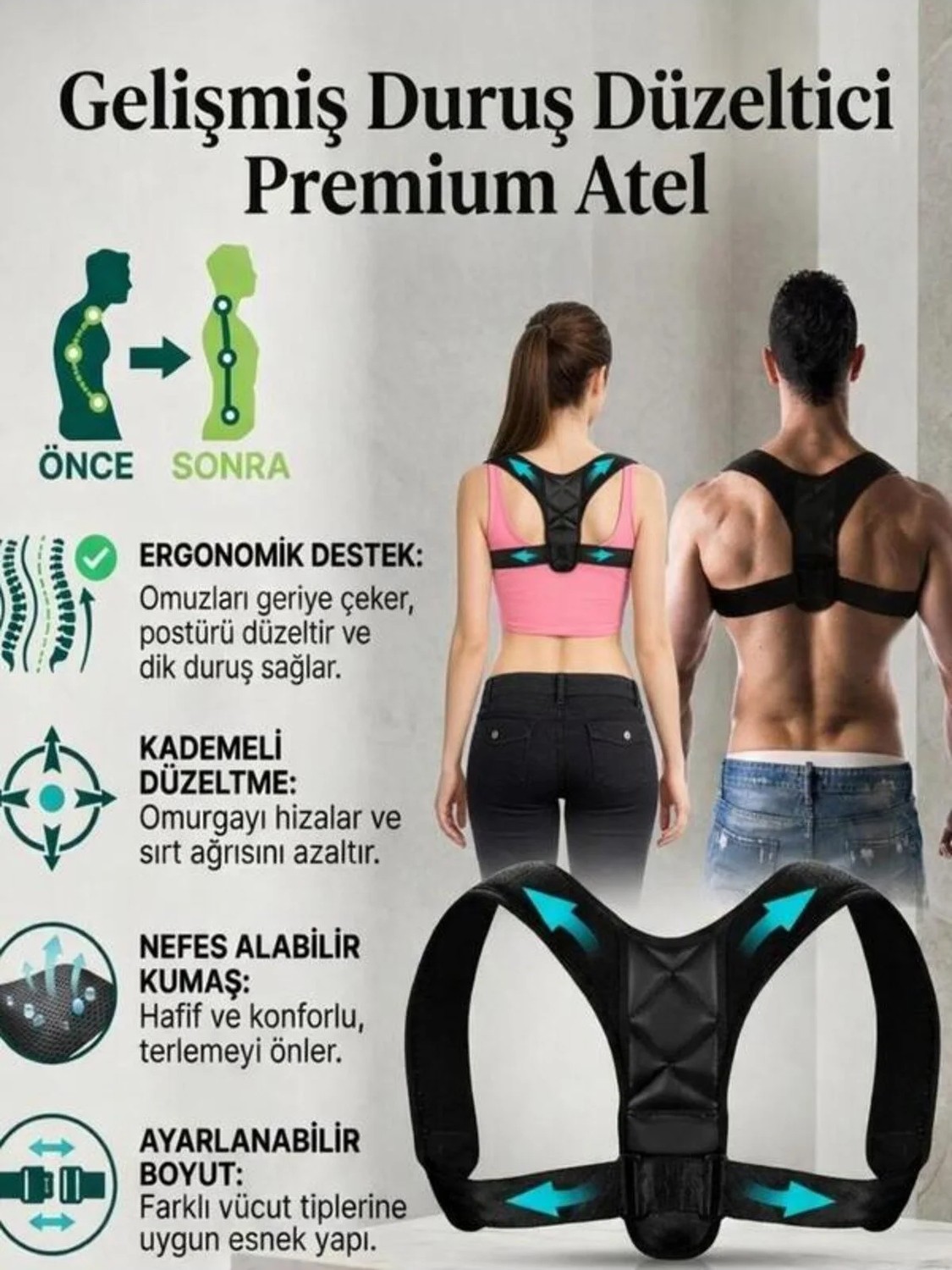 St. Morritz Dik Duruş Kambur Korsesi Sırt Destekli Korse Dik Tutan Korse Dik Yürüme Dik Oturma Duruş Yeleği