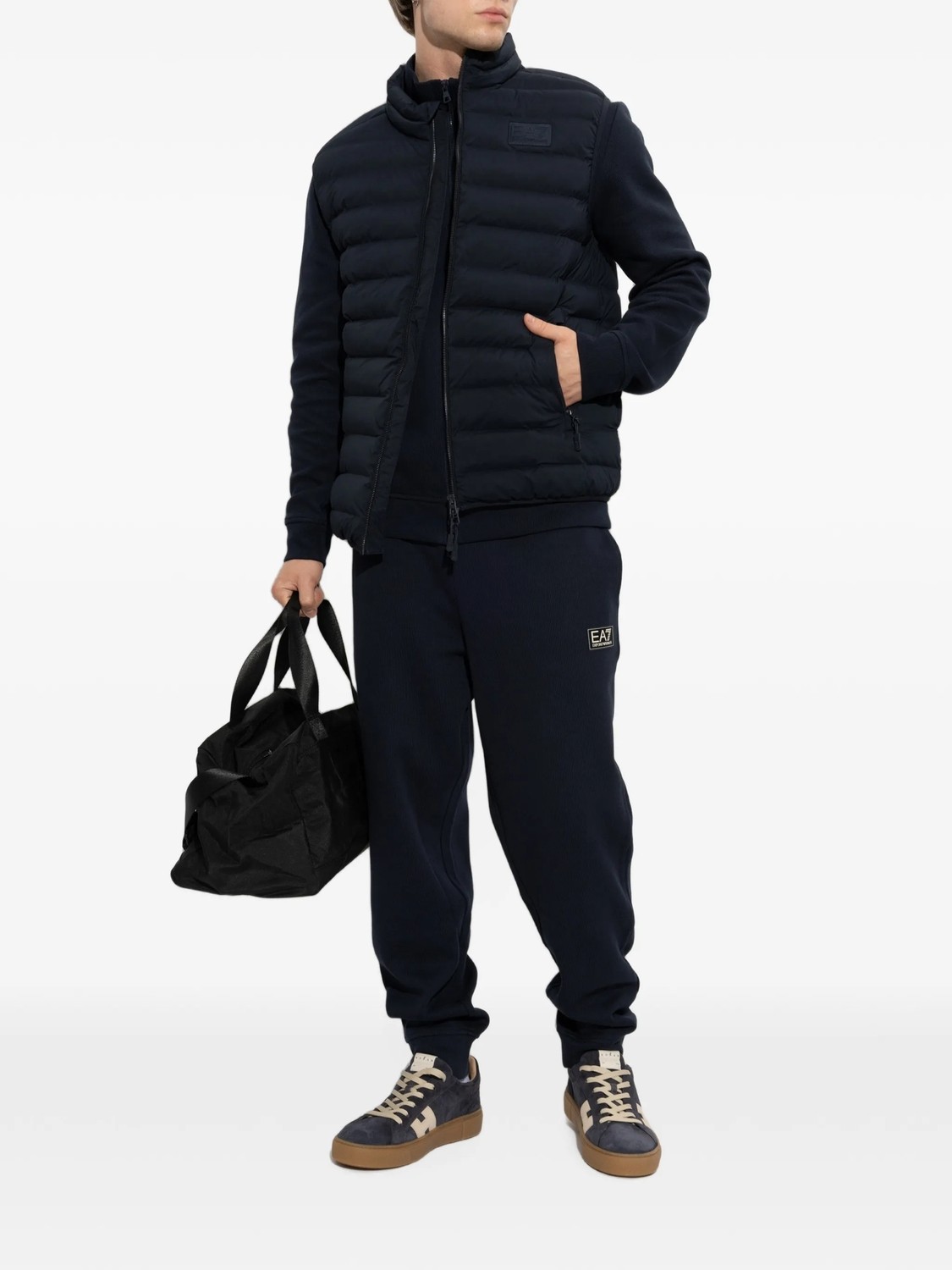 EA7 Erkek Pamuklu Regular Fit Kapitoneli Kapüşonlu Fermuarlı Lacivert Yelek 7M002381 AF15953-UB102 görsel 2