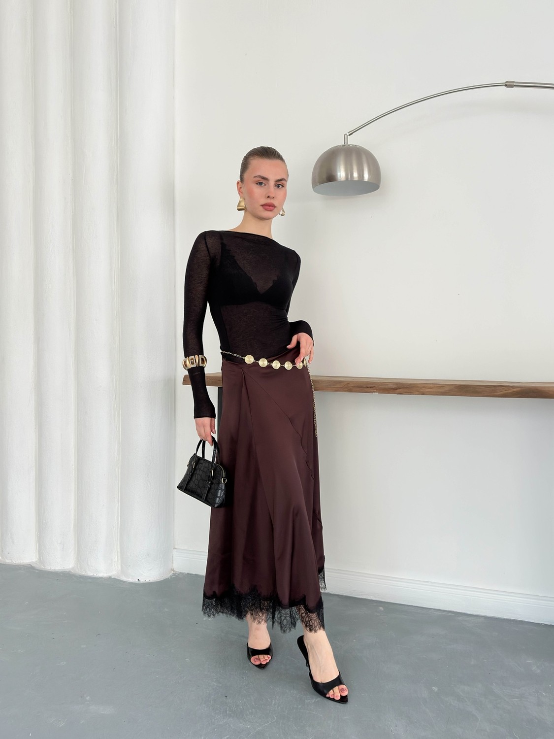 Very Moda Dantel Detaylı Saten Etek | D2930 görsel 7