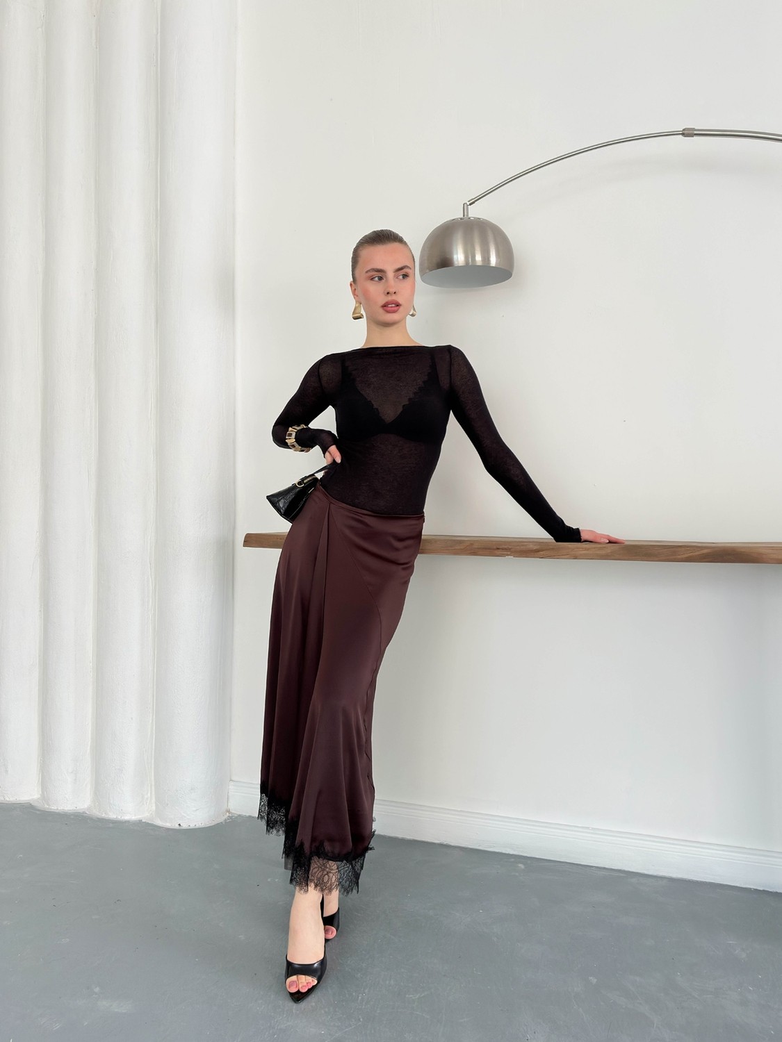 Very Moda Dantel Detaylı Saten Etek | D2930 görsel 8