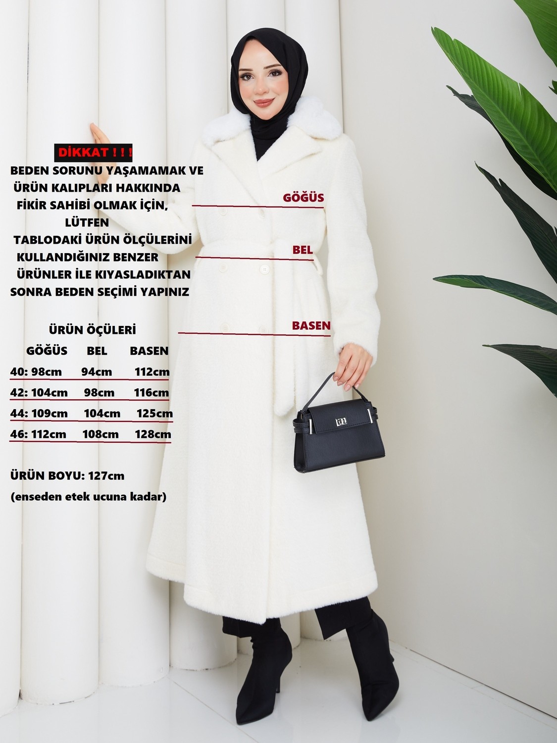 Doque Kışlık Kürk Kadın Kaban Yakası Kürklü Çift Düğme 57043 Ekru görsel 4
