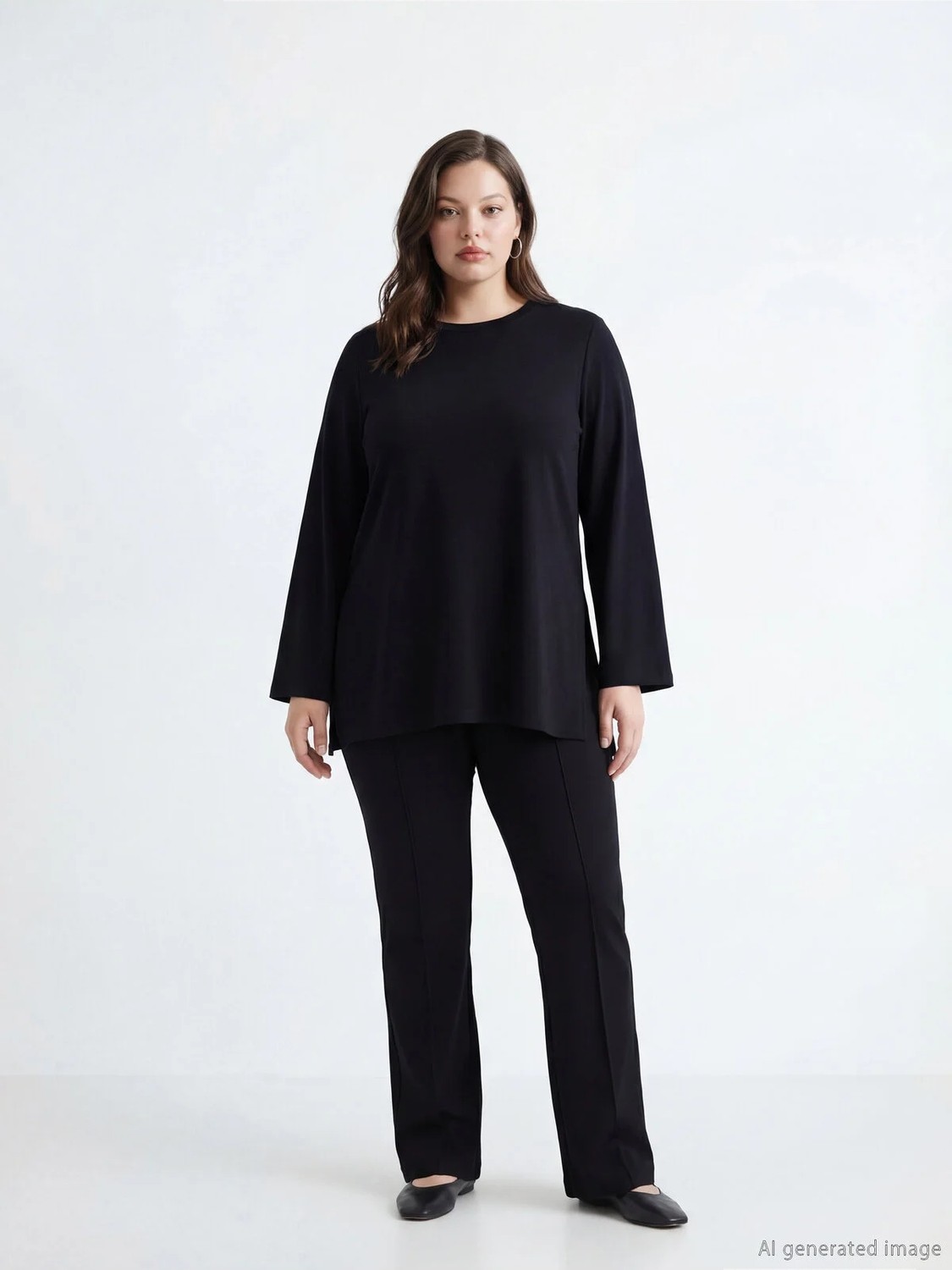 LC Waikiki Lcw Modest Siyah Soft Touch Oversize Kadın Sweatshirt Tunik