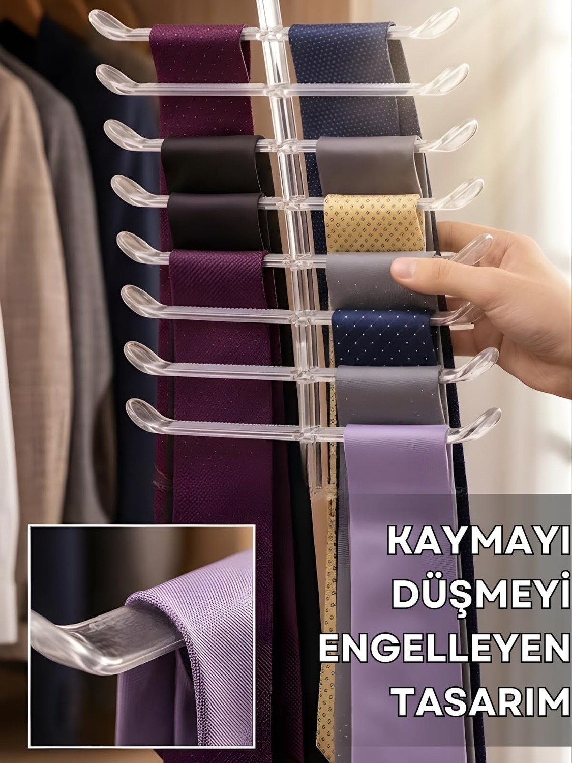 Die Grup Beylini 16 Gözlü Plastik Kravat Askılığı Dayanıklı Plastik Kravat Kemer Şal Eşarp Atkı Dolap Içi Organizer görsel 2