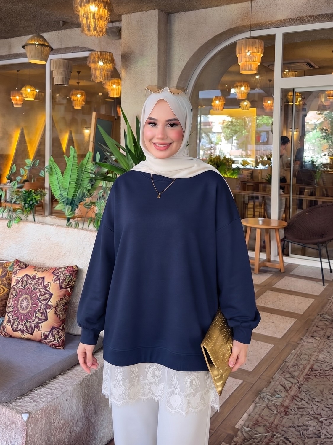 Trendparis Altı Dantel Detaylı Oysho Kumaş Oversize Tunik Kahverengi