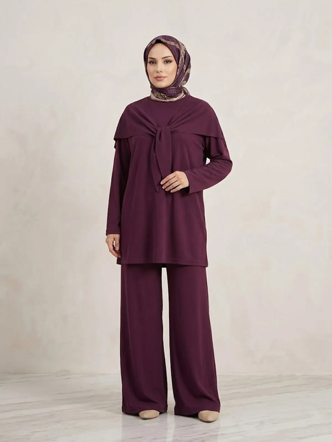 Foremia Pelerin Detay Pantolonlu Pike Takım-Bordo - görsel 5